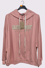 Amour Motif Lurex Embroidery Oversized Hoodstring Cotton Hoodie