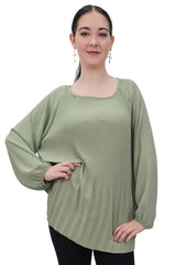 Plain Pleated Elastic Cuff Top