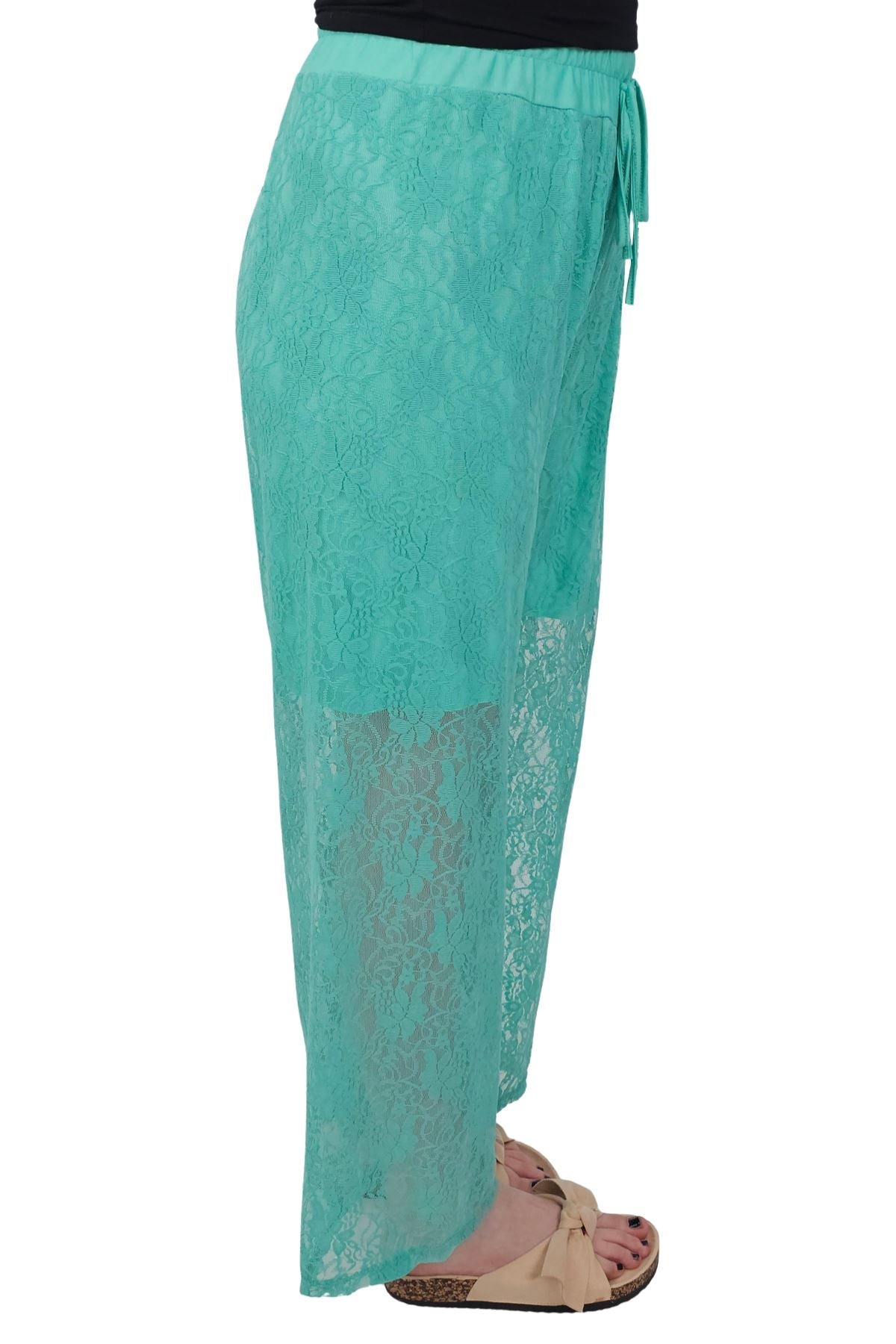 Floral Lace Pattern Drawstring Waistband Trousers