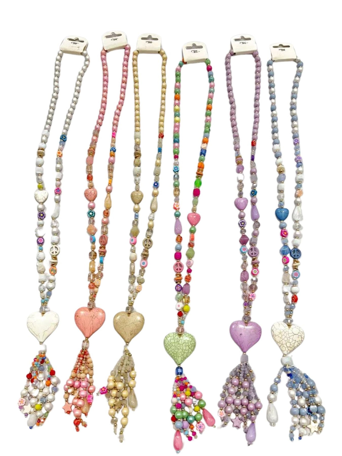 Multi Beaded Heart Tassel Necklace
