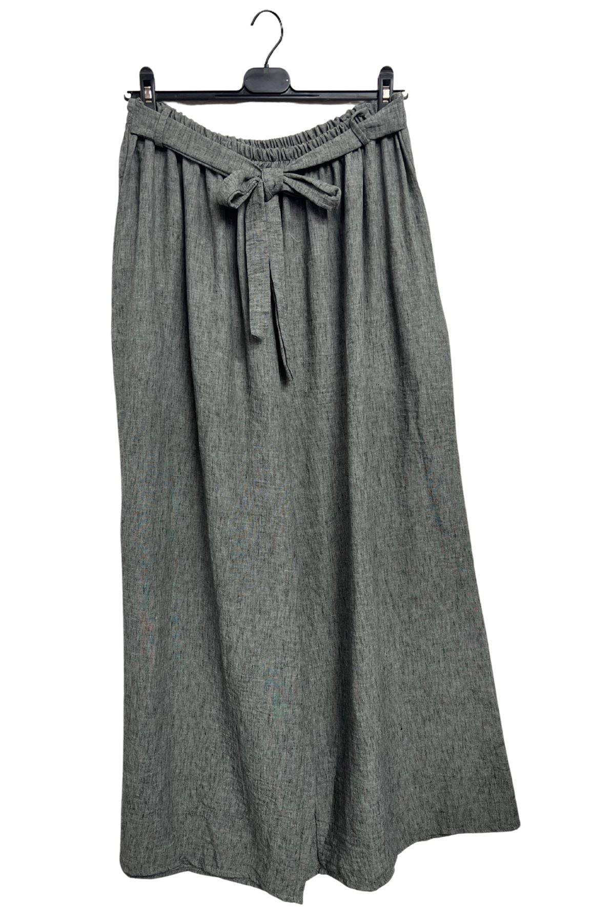 Plain Belted Waistband Wide Legs Trousers