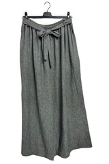 Plain Belted Waistband Wide Legs Trousers