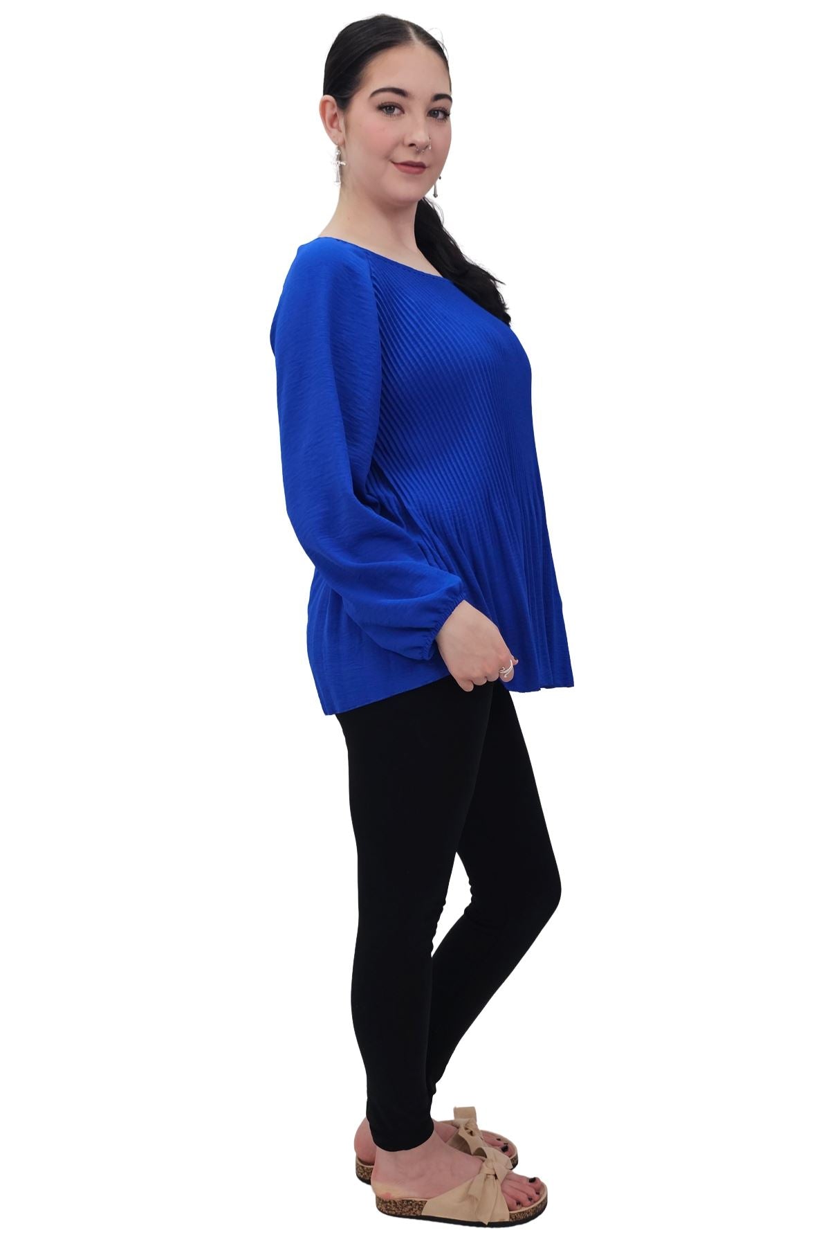 Plain Pleated Elastic Cuff Top
