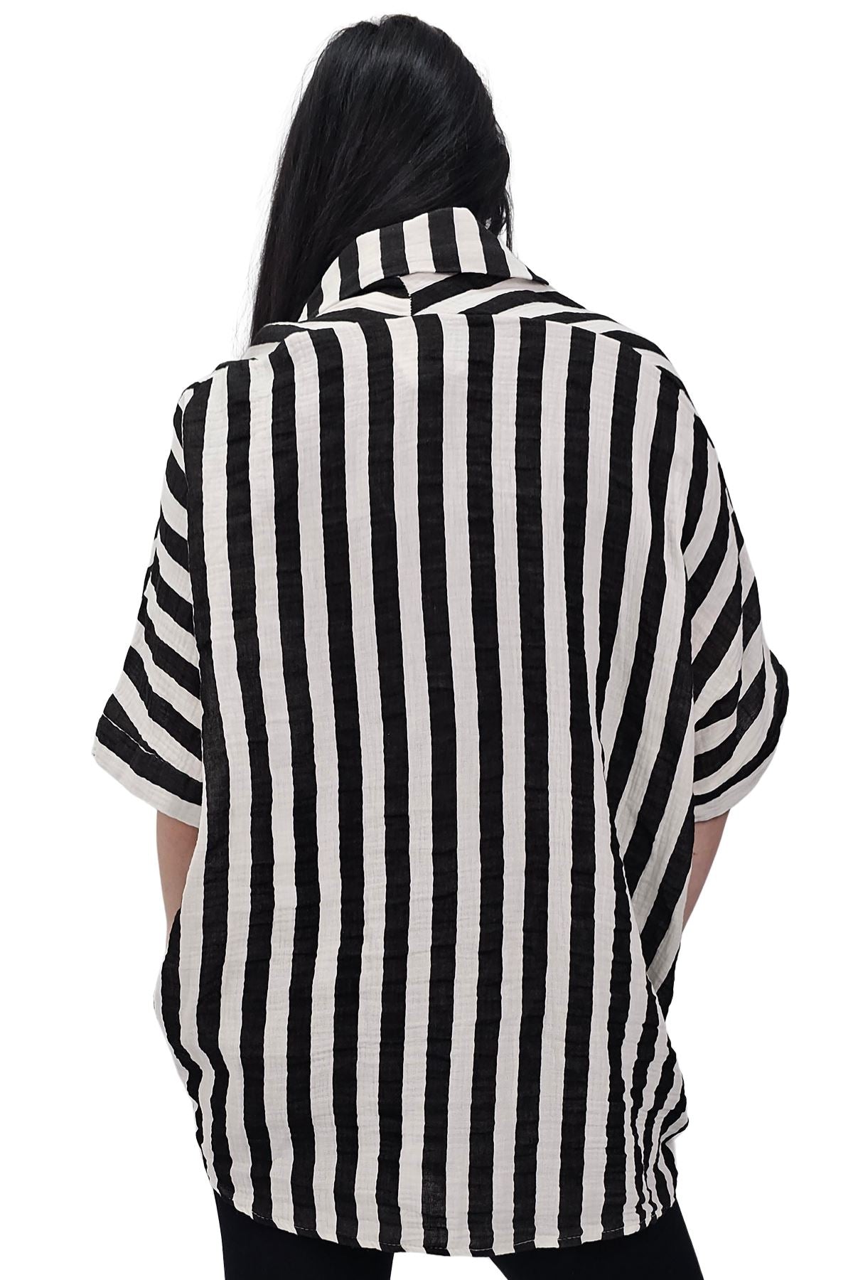 Vertical Stripes Print Front Button Down Cotton Shirt