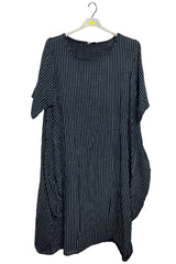Vertical Stripes Print Asymmetrical Hemline Kaftan-Style Cotton Top