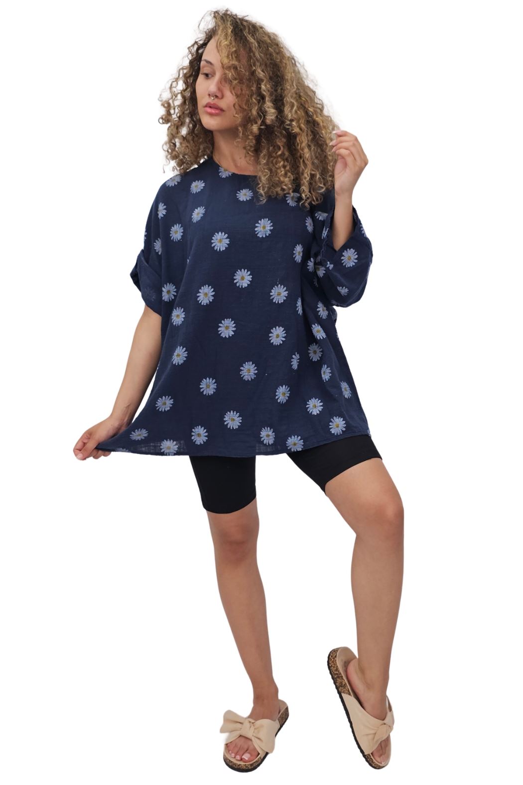 Daisy Flower Print Necklace Cotton Top