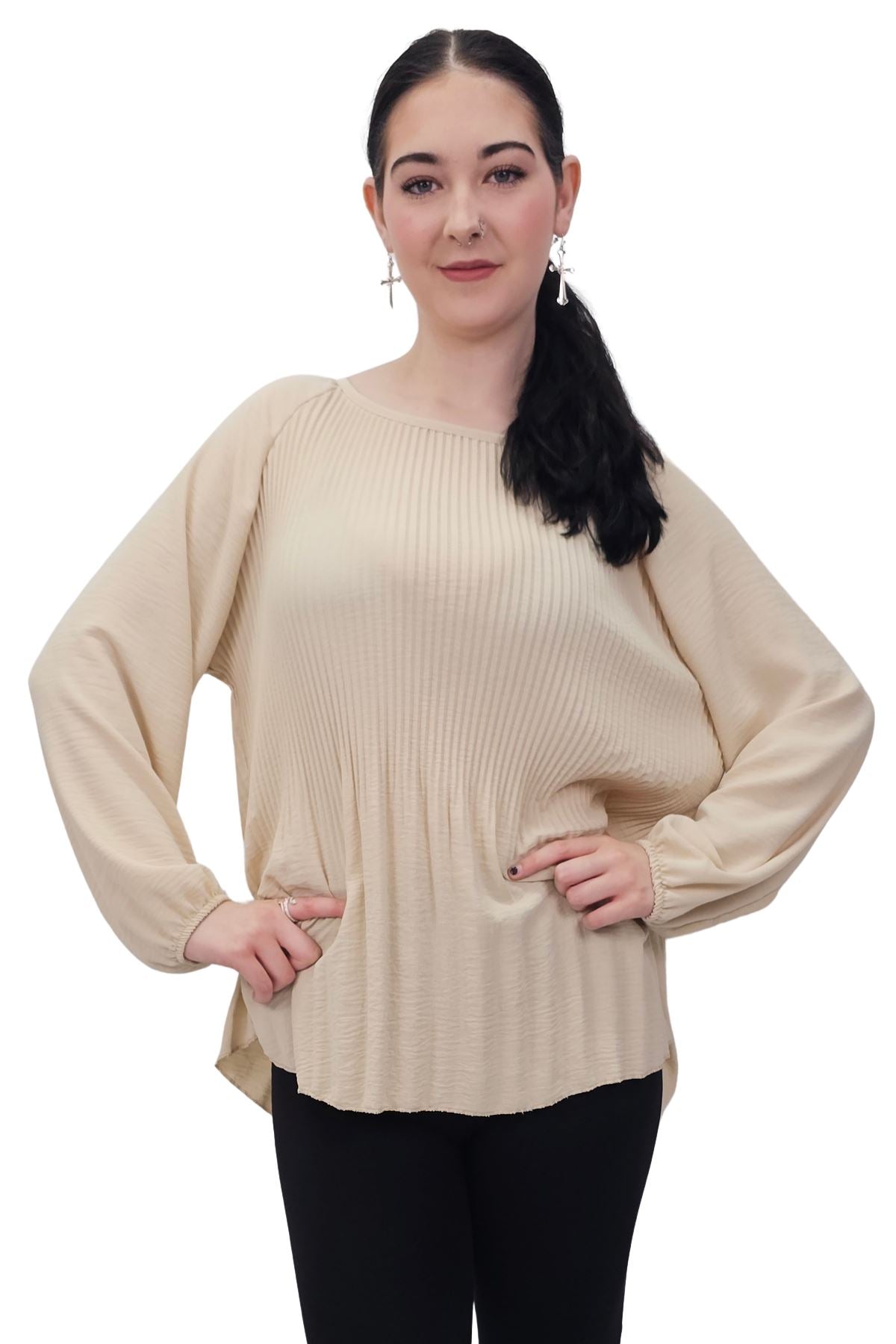 Plain Pleated Elastic Cuff Top