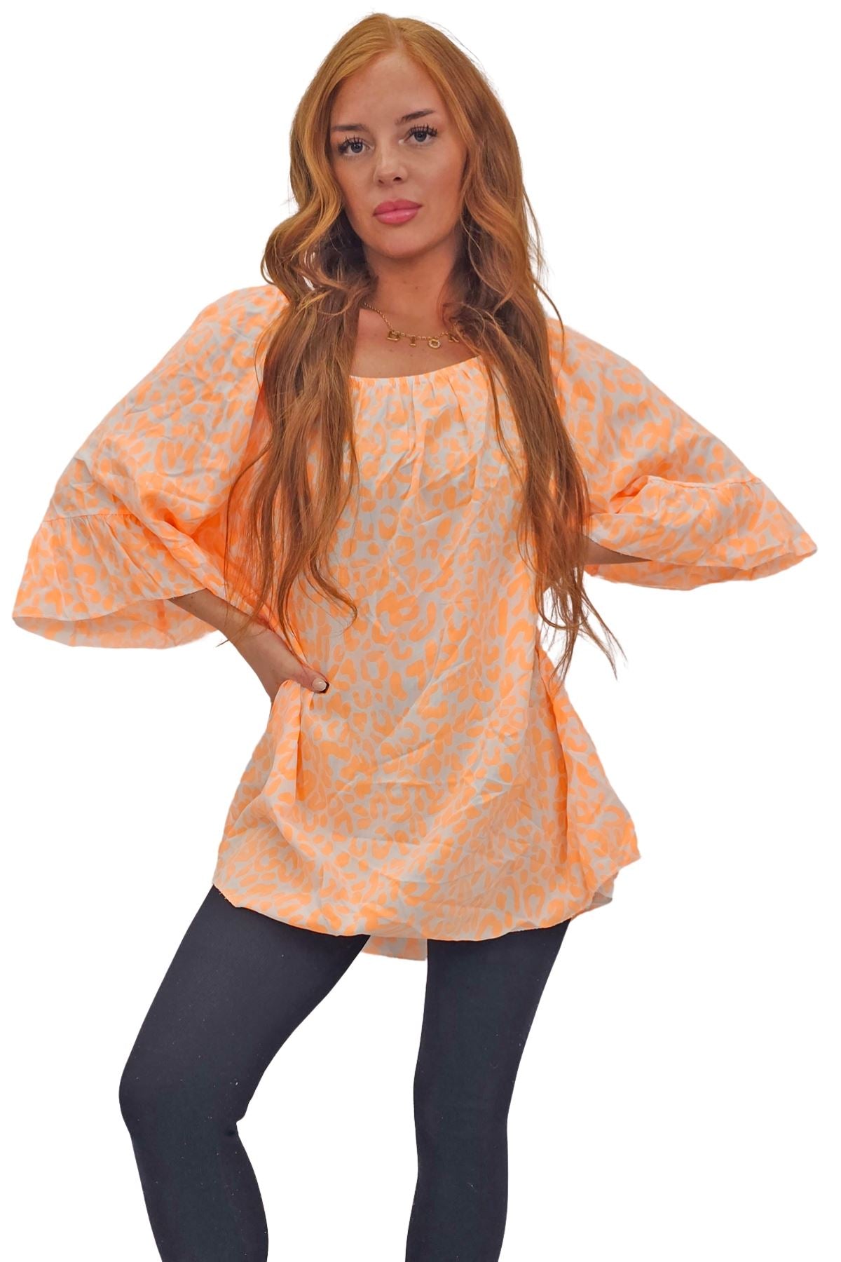 Subtle Textured Pattern Flared Sleeves Top