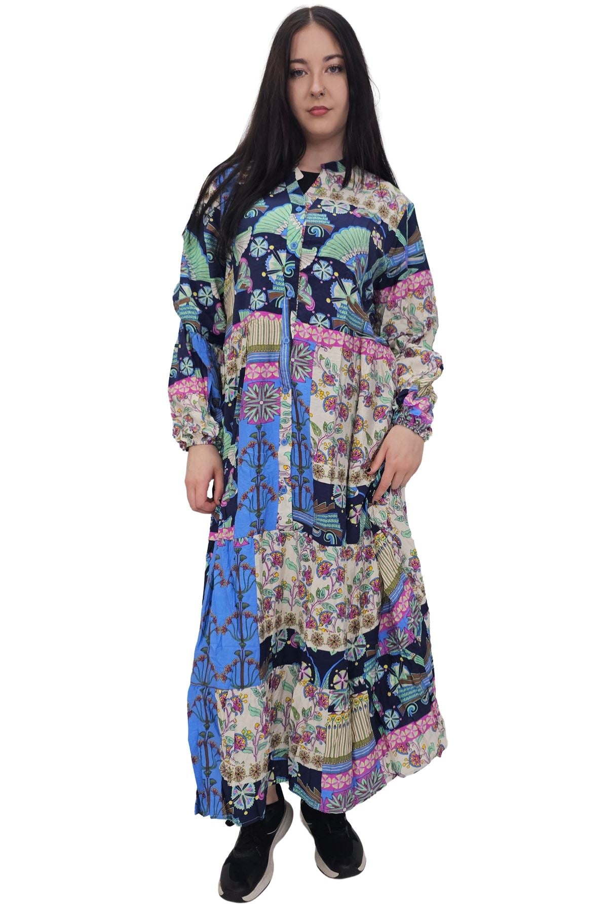 Floral Print Oversized Front Button Up Cotton Dress