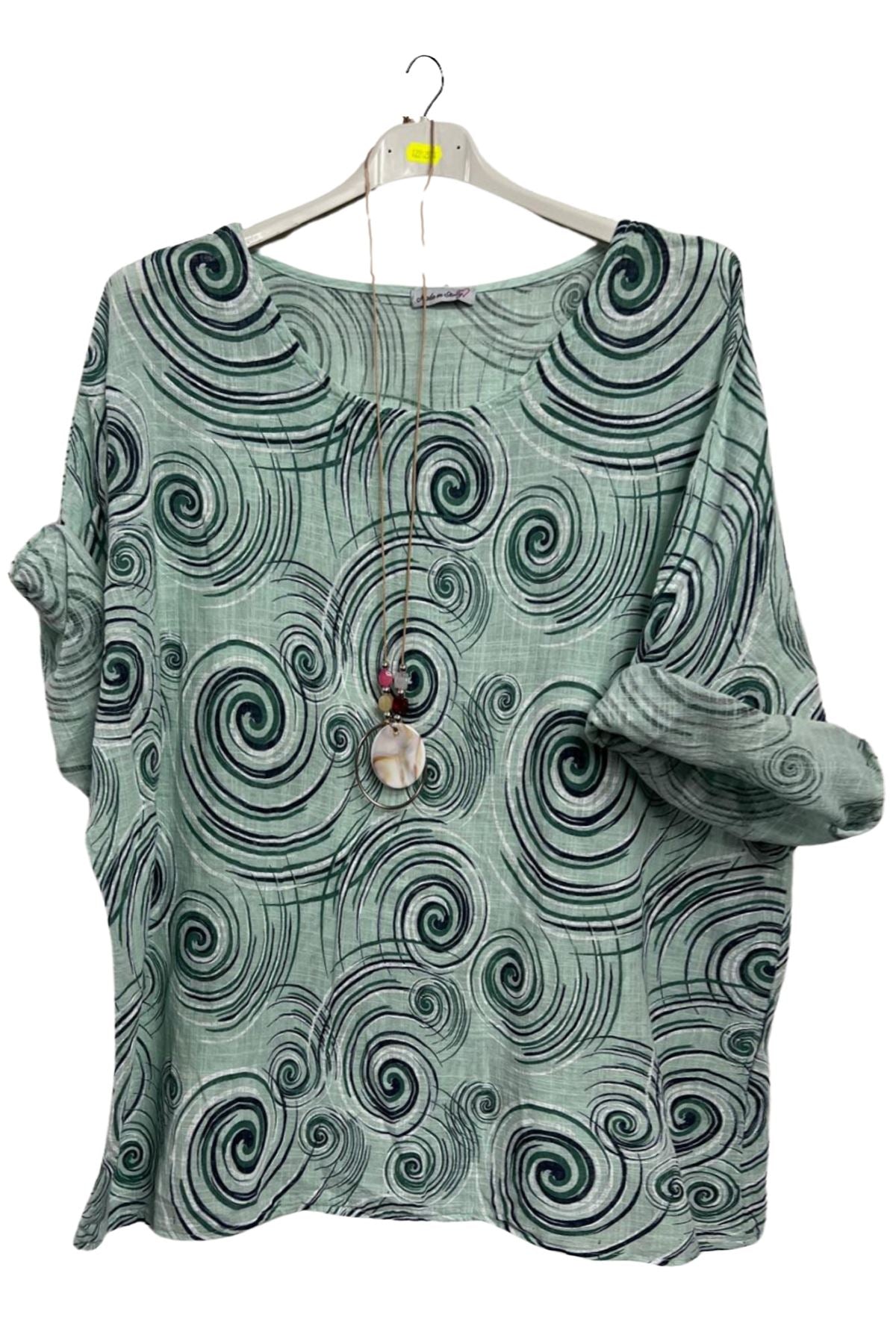 Swirl Print Necklace Cotton Top