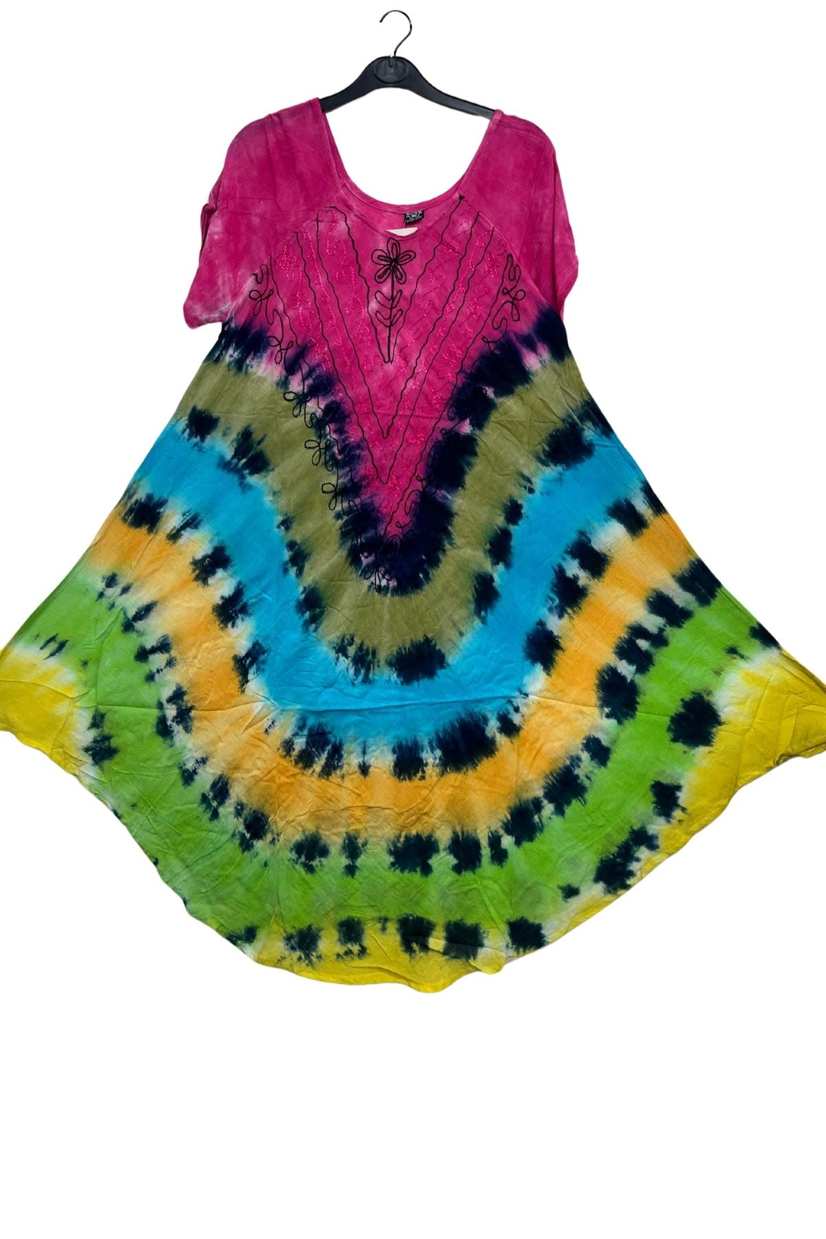Tie-Dye Concentric Horizontal Stripes Pattern Umbrella Style Dress