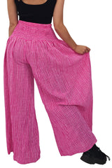 Vertical Stripes Print Smocked Waistband Wide Leg Cotton Palazzo