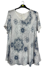 Intricate Floral Geometric Pattern Flared Hem Cotton Dress