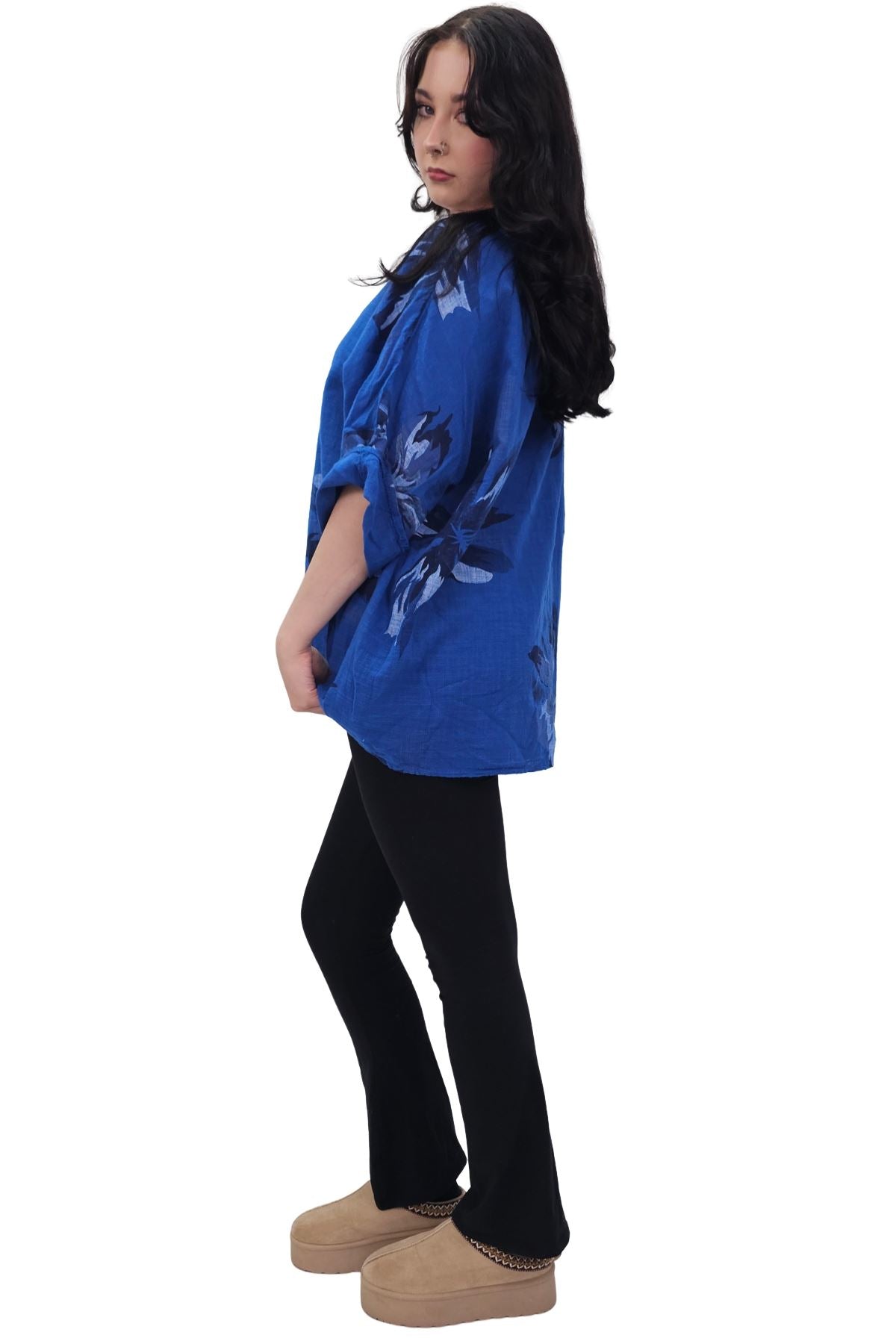 Floral Print Tunic Necklace Cotton Top