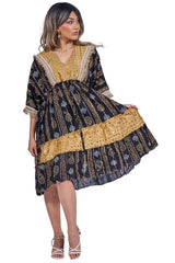 Geometric Greek Key Pattern Sequin Embellishments Bohemian Dress
