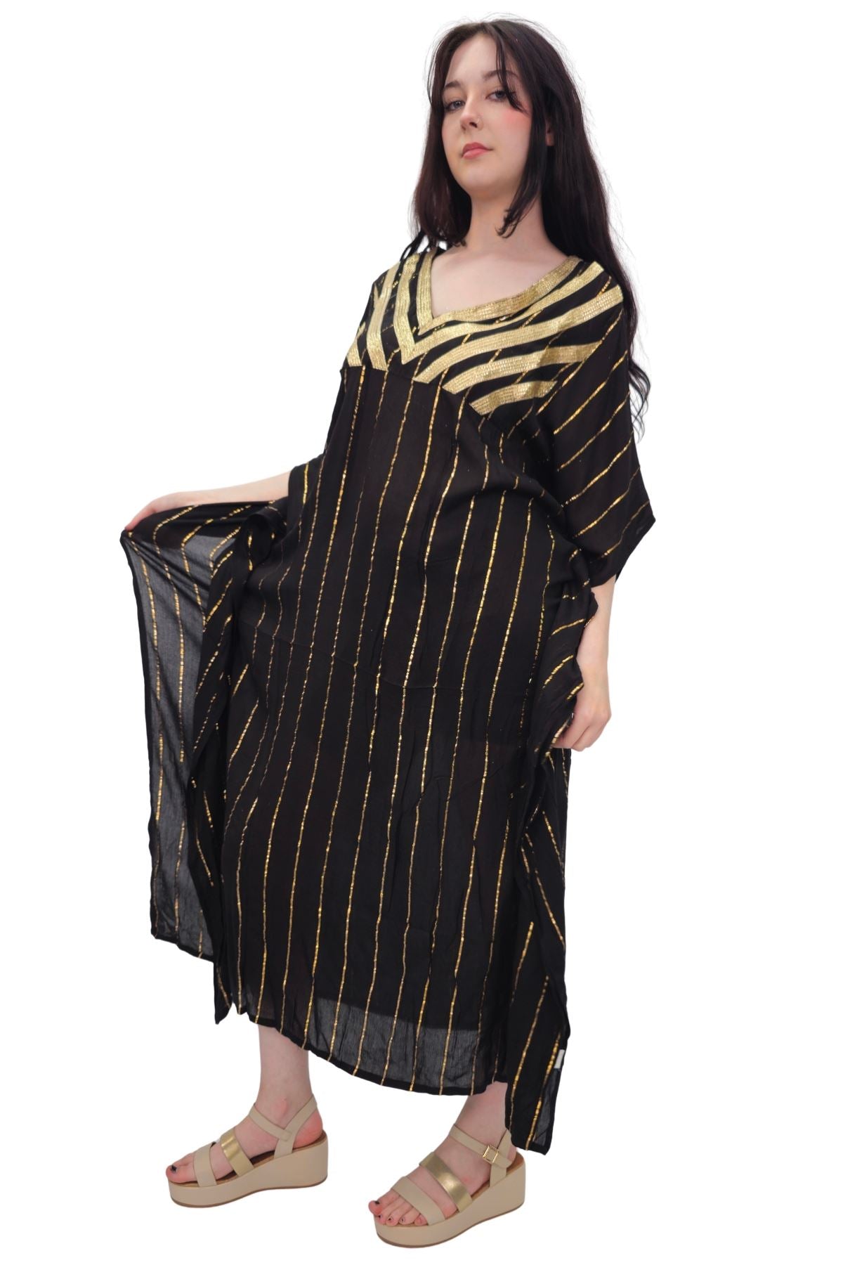 Gold Metallic Splash Stripe Overfit Kaftan