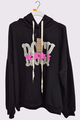 Sequin Rock Star Motif Oversized Hoodstring Cotton Hoodie