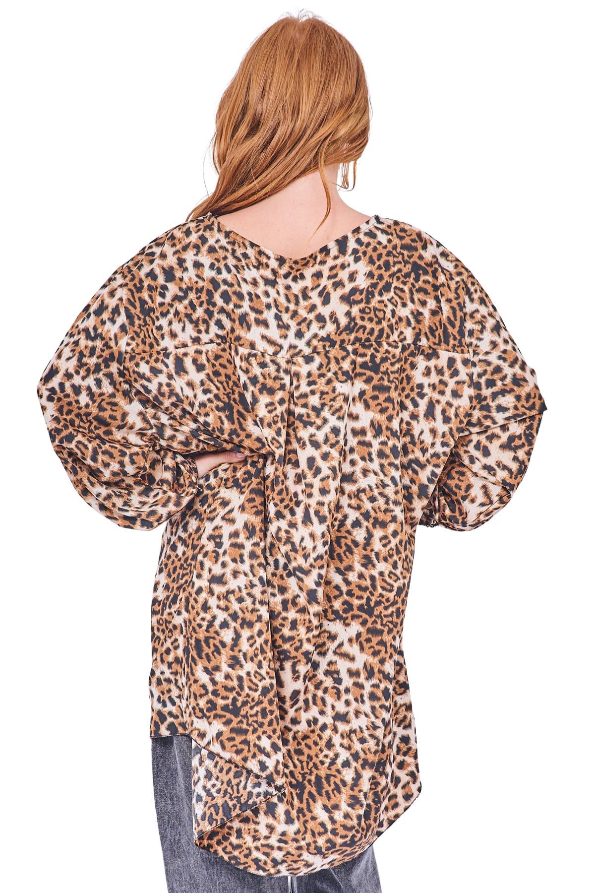 Leopards Print Button Detail Tunic Top