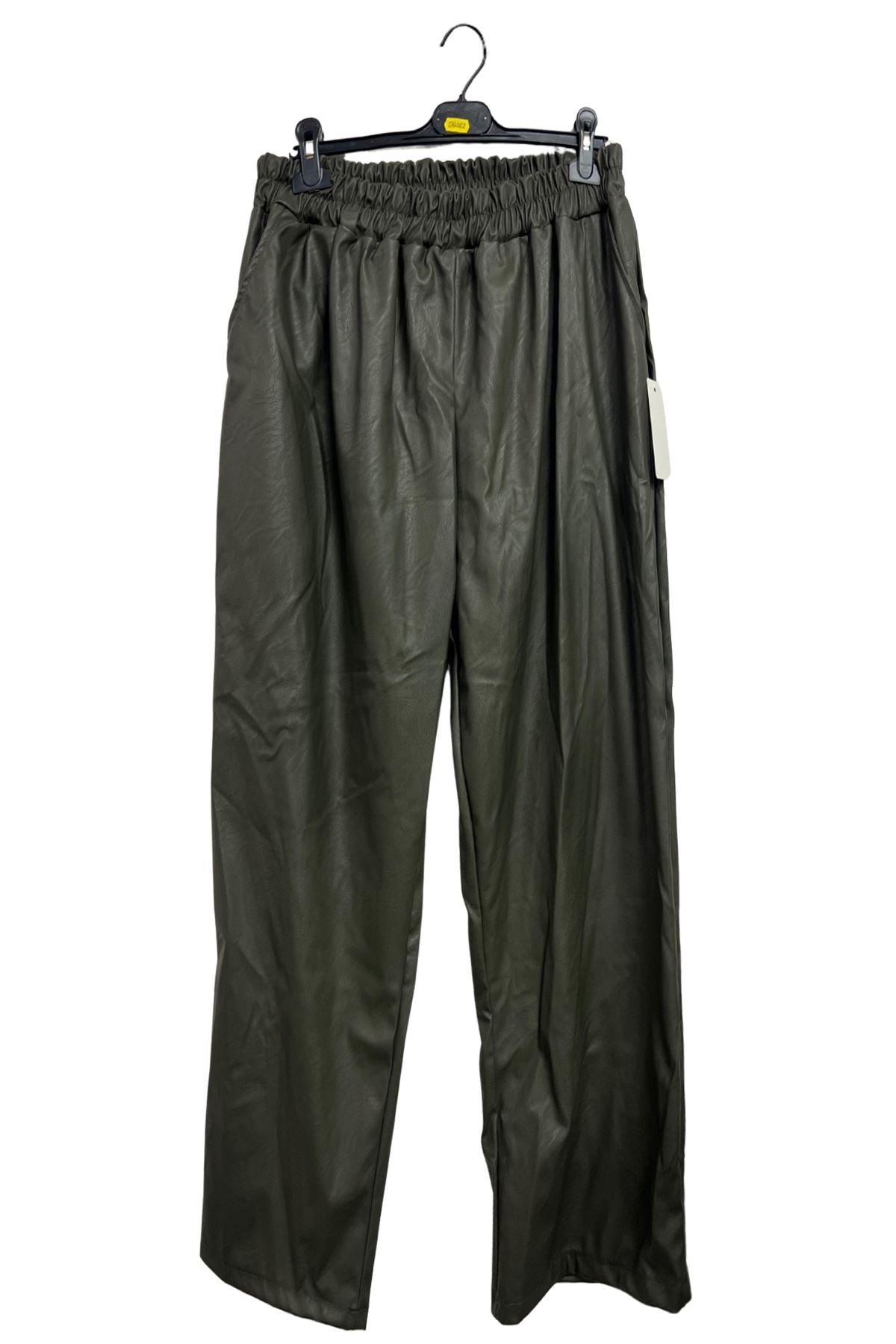 Plain Leather-Look Texture Side Pockets Trousers