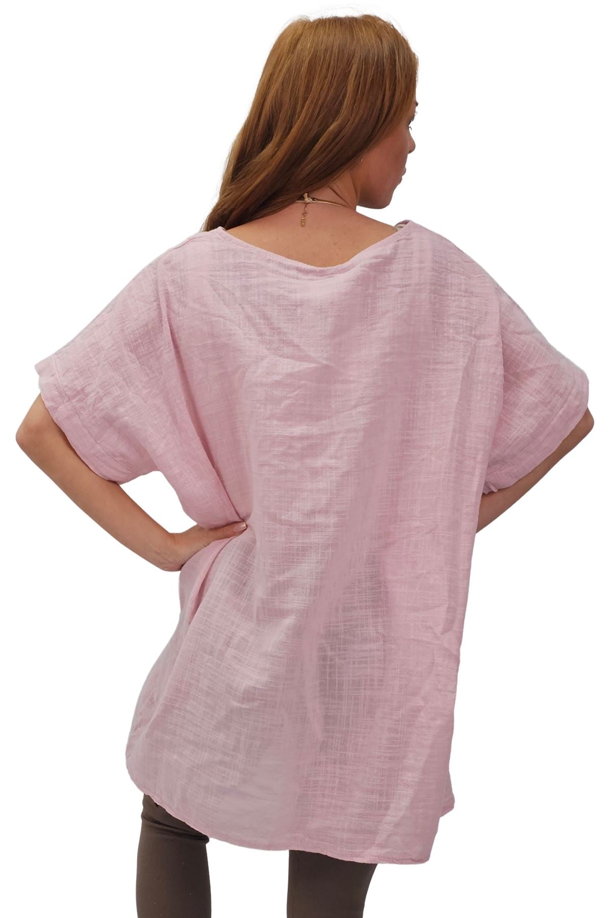 Plain Textured Side Panel Necklace Cotton Top