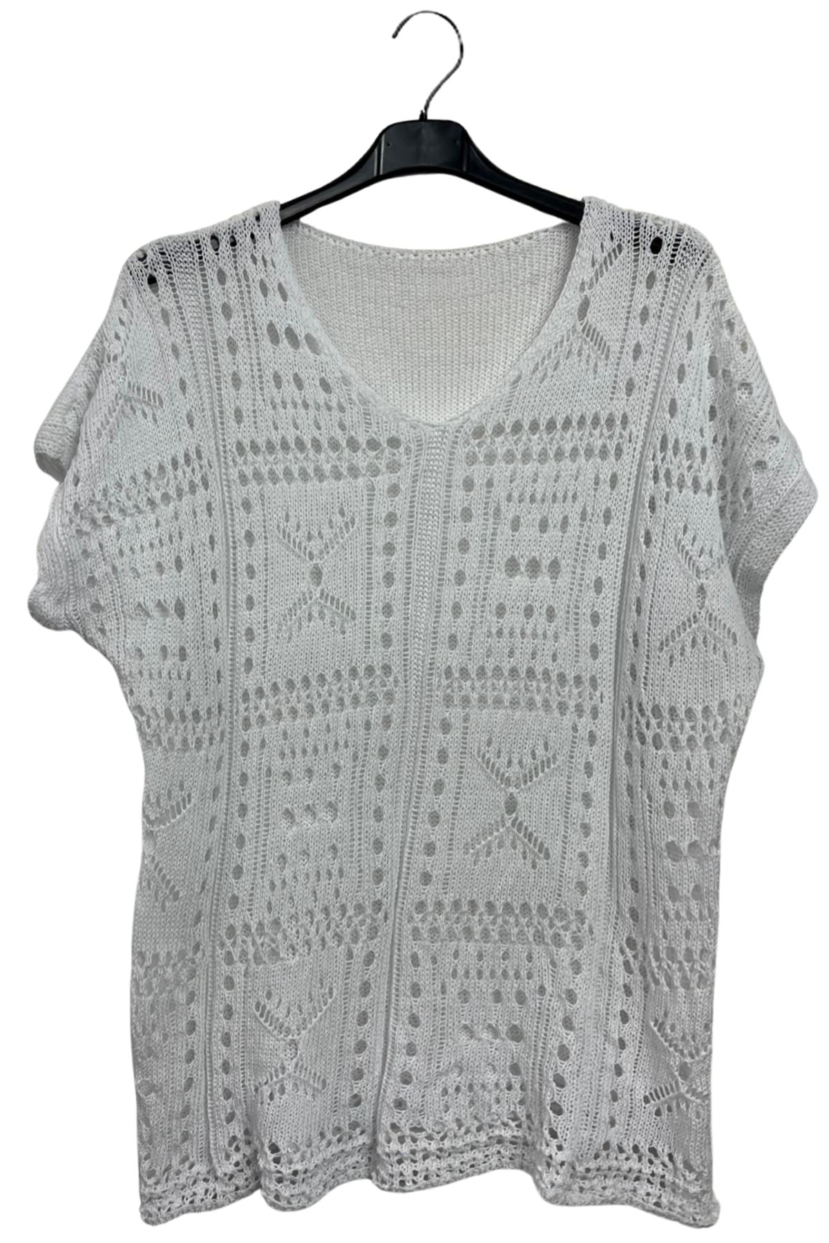 Crocheted Openwork Design Tunic Cotton Top