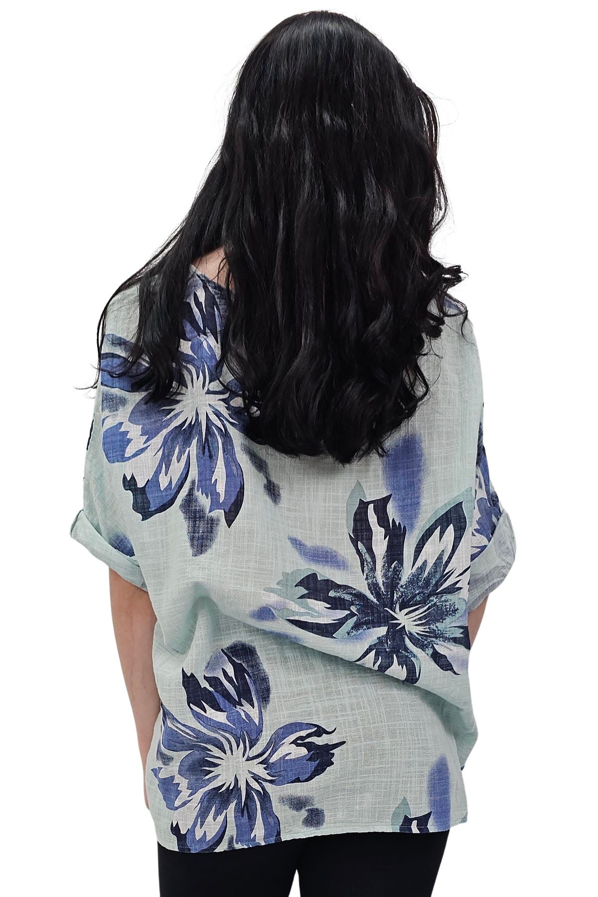 Floral Print Tunic Necklace Cotton Top
