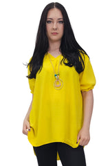 Plain Short Puff Sleeves Necklace Top