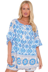 Abstract Geometric Print Drawestring Tassel Neck Co-Ord Set
