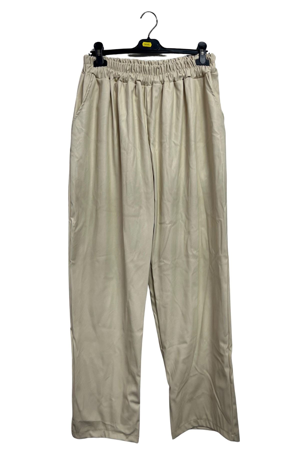 Plain Leather-Look Texture Side Pockets Trousers