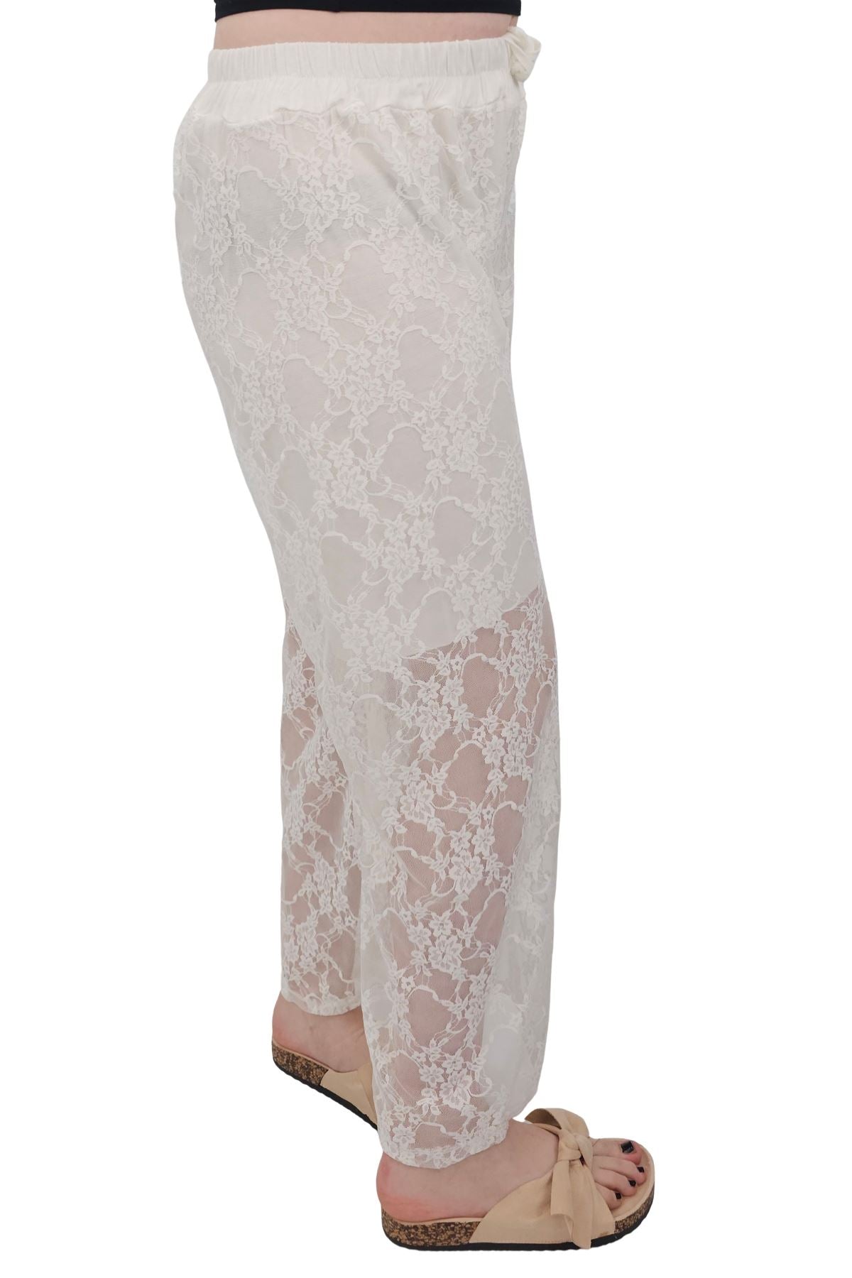 Floral Lace Pattern Drawstring Waistband Trousers