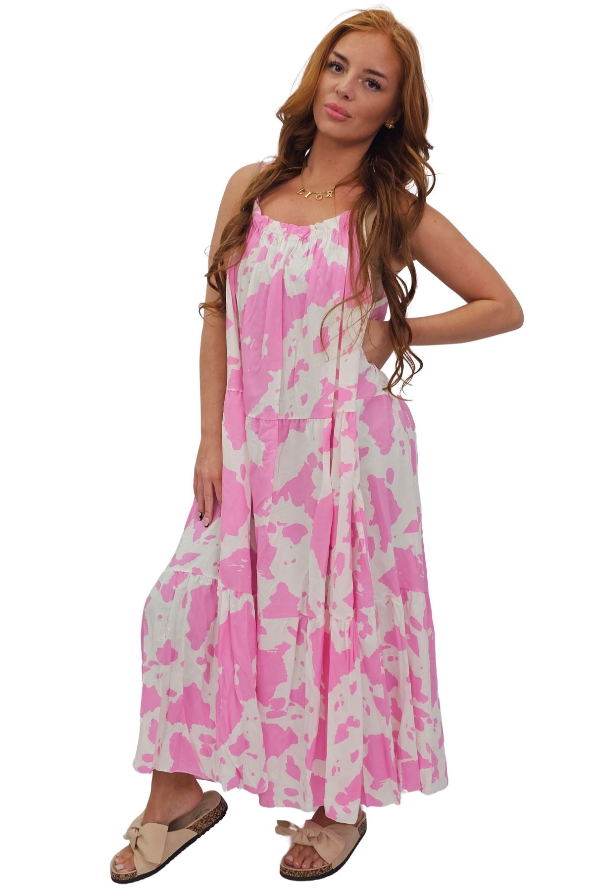 Abstract Floral Blotch Print Spaghetti Strap Dress