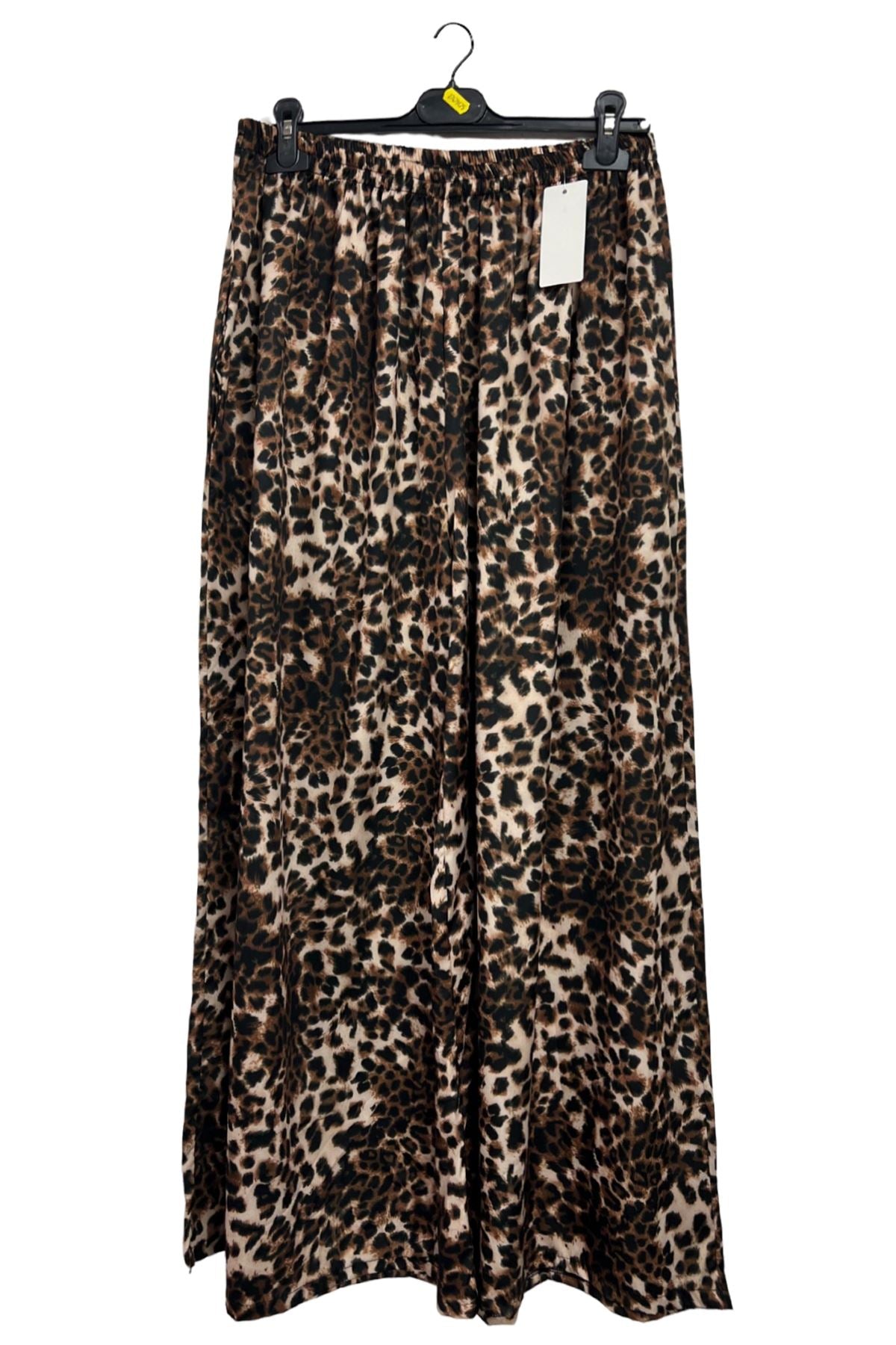 Animal Print Two Side Pockets Wide-Leg Trousers