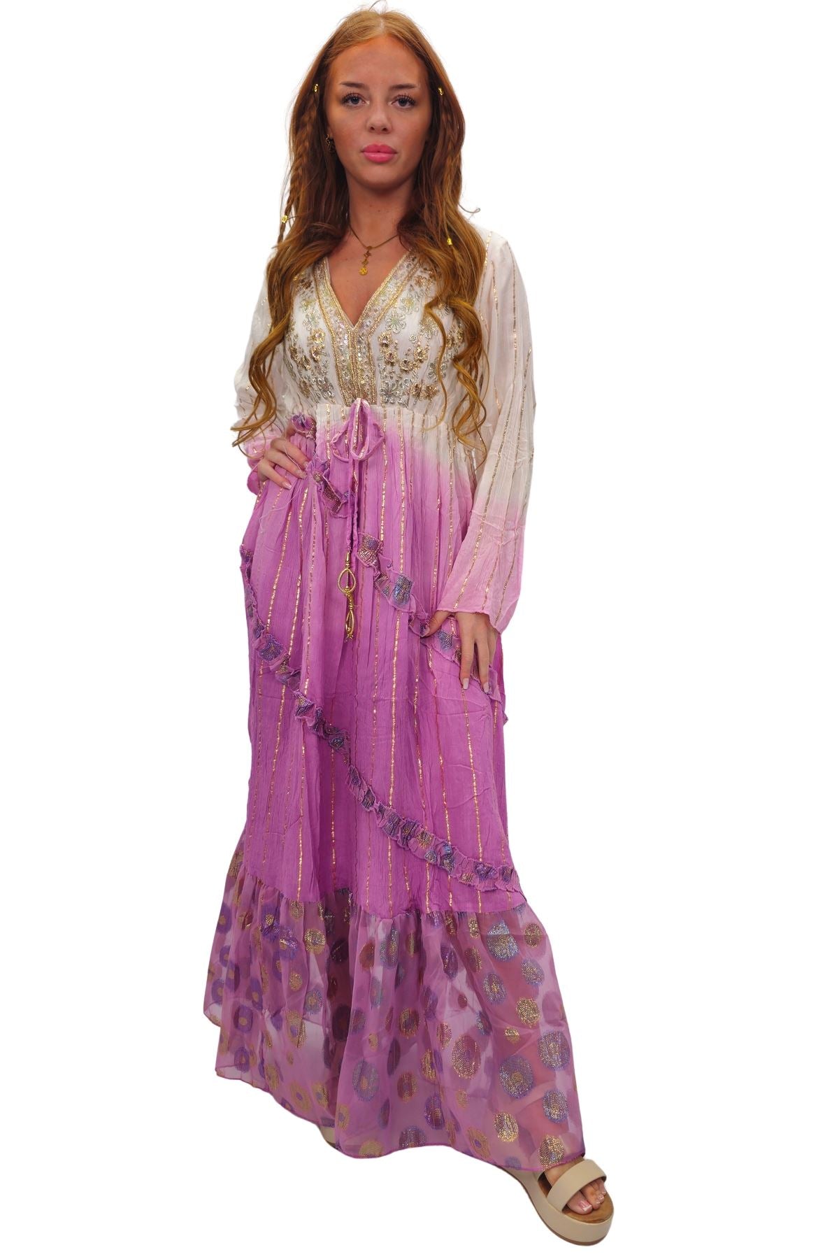 Floral Sequin Cinched Waist With Tie Detail Dress