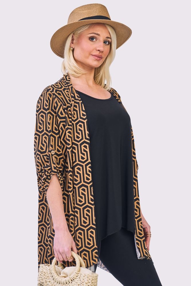 Abstract Multi Print Open Front Cardigan
