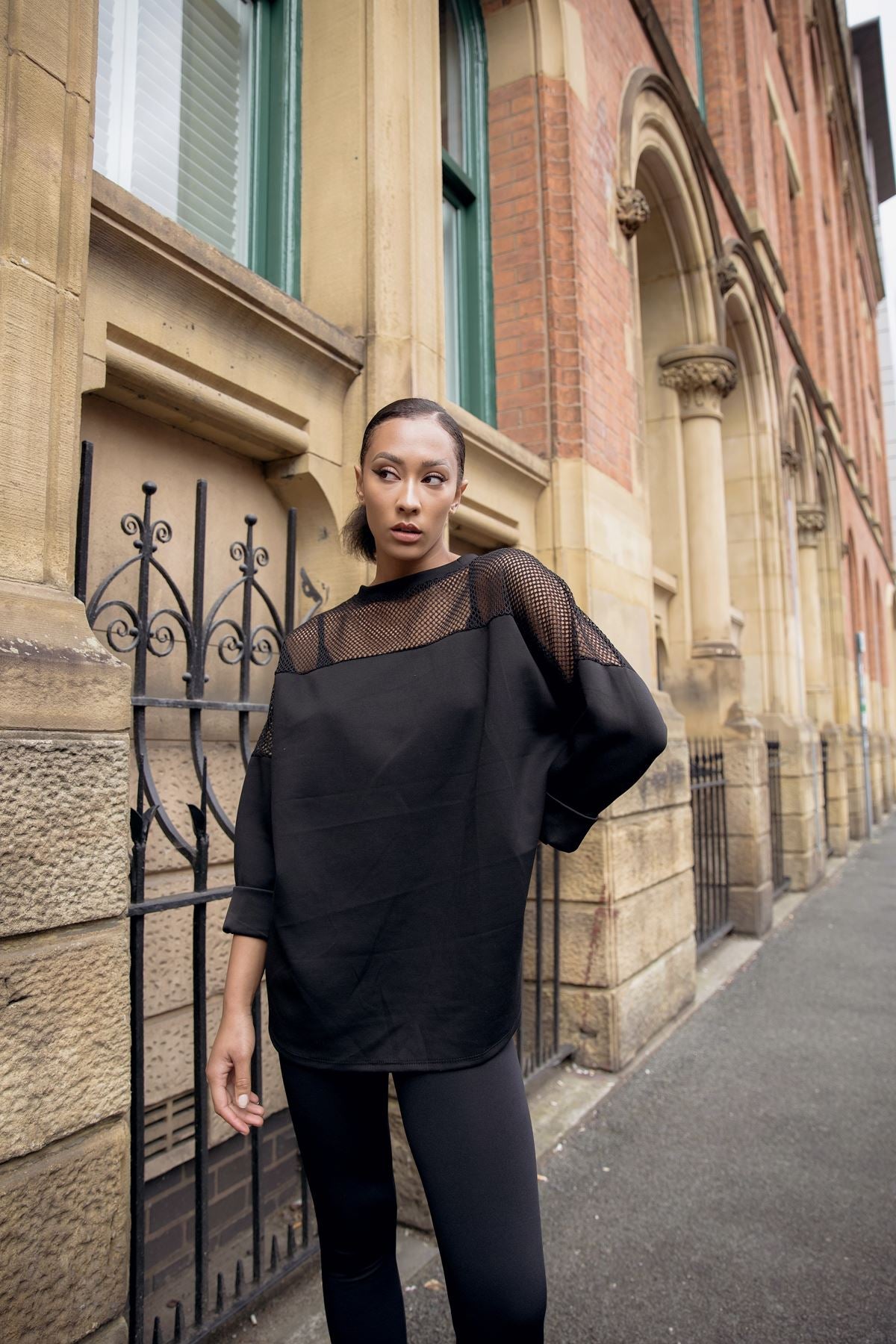 Plain Mesh-Textured Oversized Top