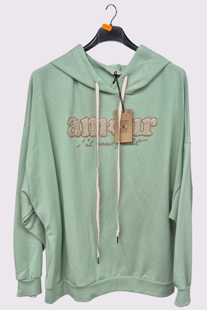 Amour Motif Lurex Embroidery Oversized Hoodstring Cotton Hoodie