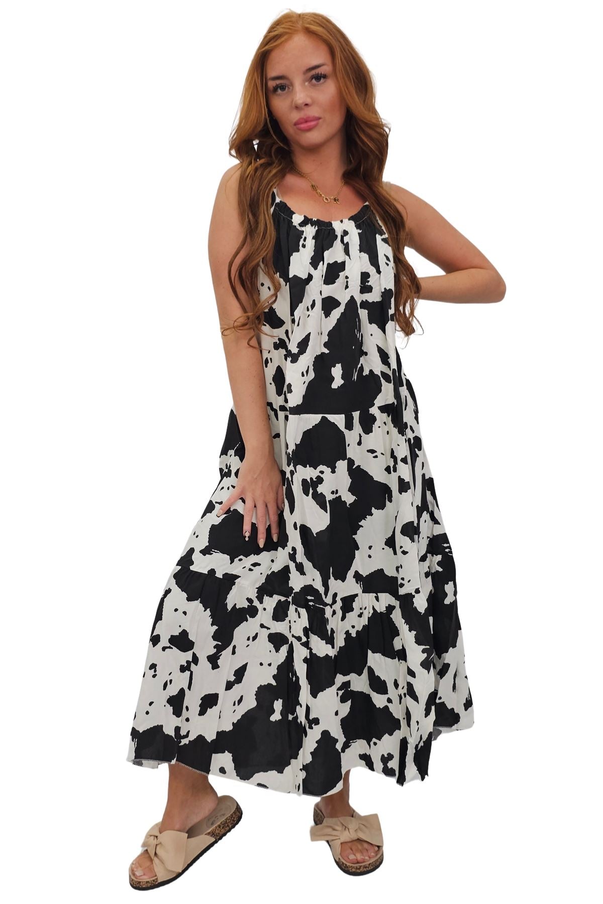 Abstract Floral Blotch Print Spaghetti Strap Dress
