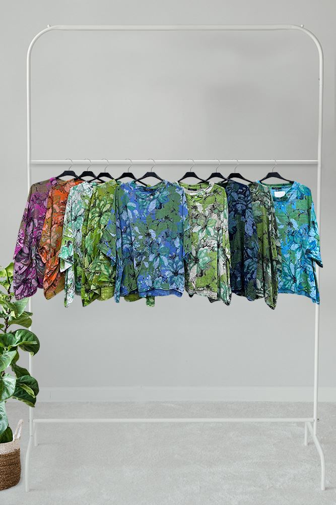 All-Over Floral Print Neck Button Top