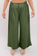 Plain Waist Button Wide Leg Trousers