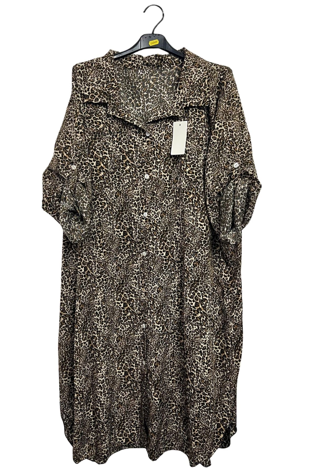 Animal Print Longline Button-Down Shirt Dress