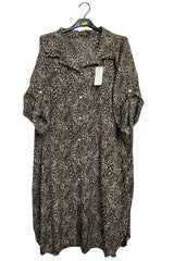 Animal Print Longline Button-Down Shirt Dress