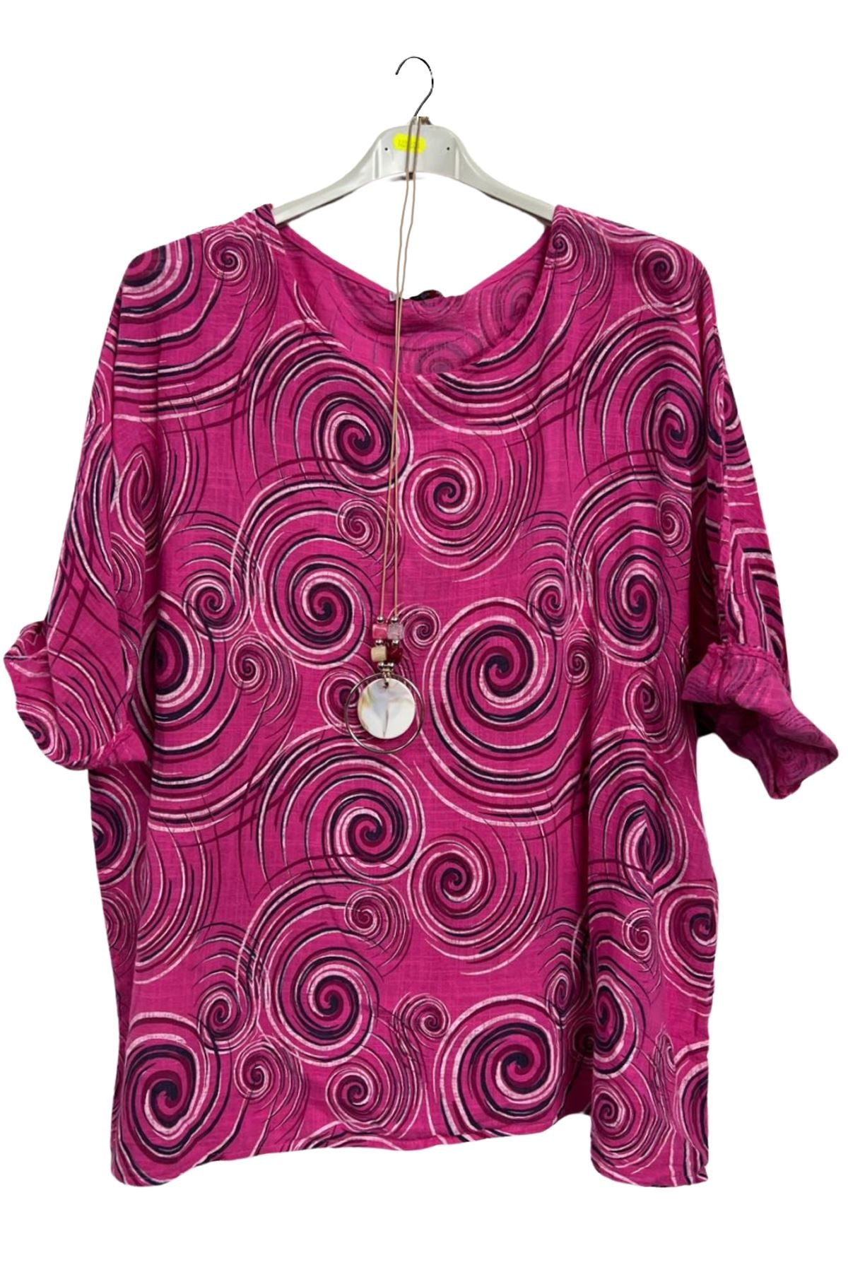 Swirl Print Necklace Cotton Top