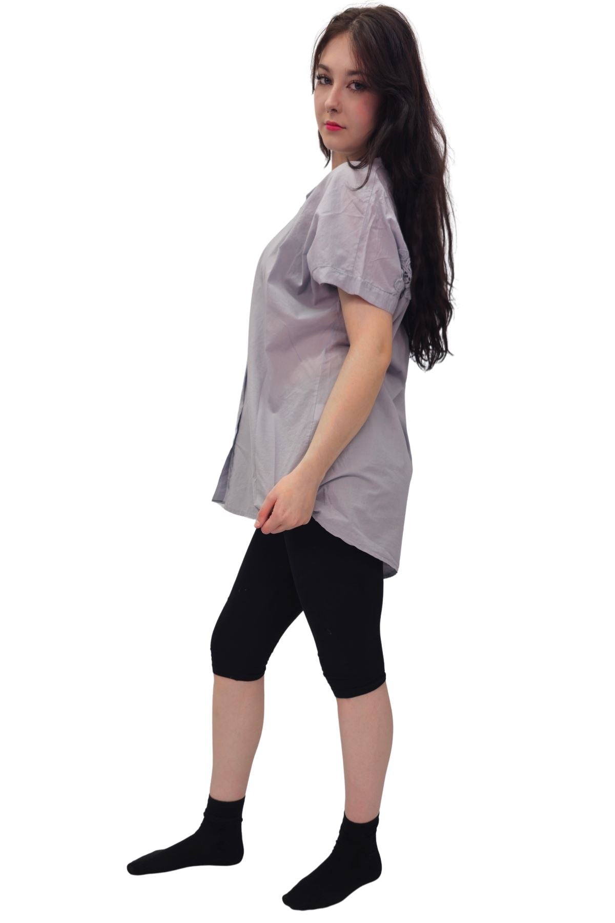 Plain Button-Down Front Cotton Shirt