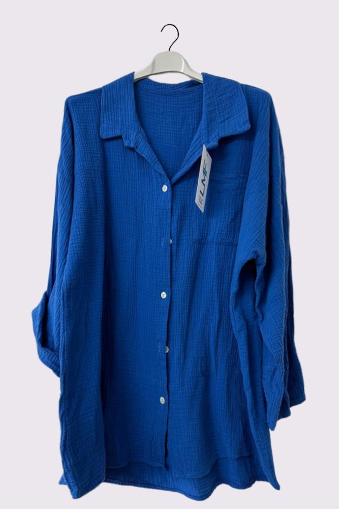 Plain Button Up Pocket Cotton Shirt