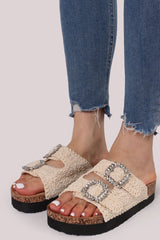 Floral Embroidery Two Buckle Slider