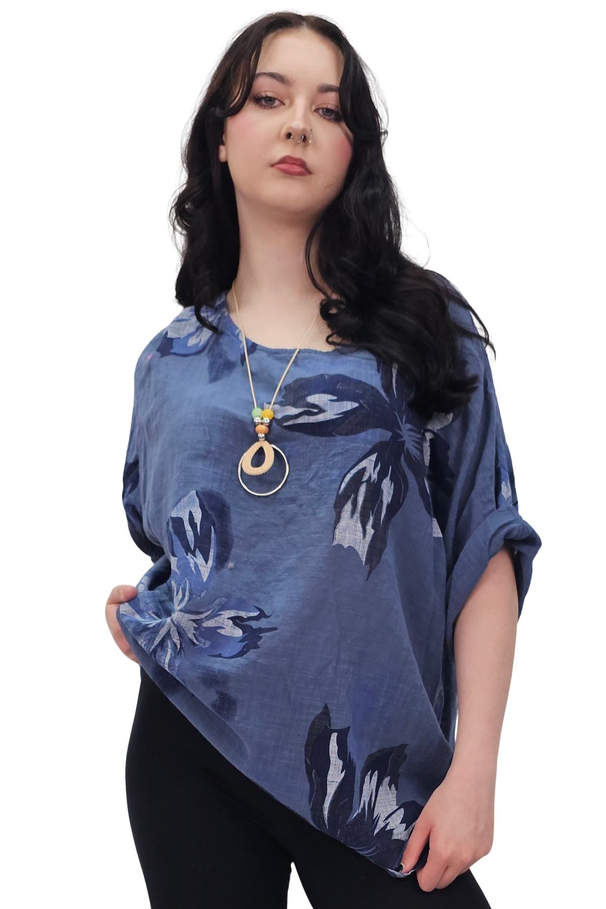 Floral Print Tunic Necklace Cotton Top