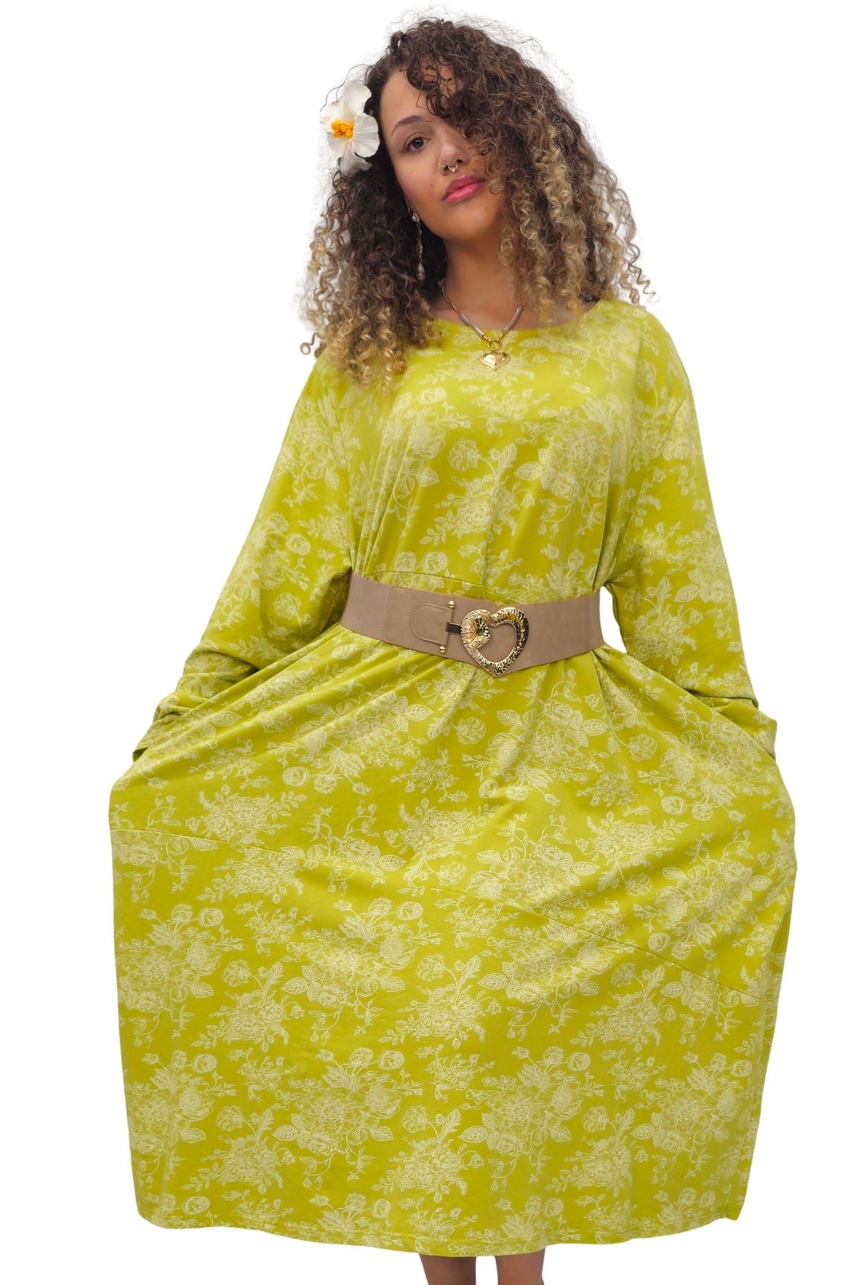 Floral Print Baggy Long Style Cotton Dress