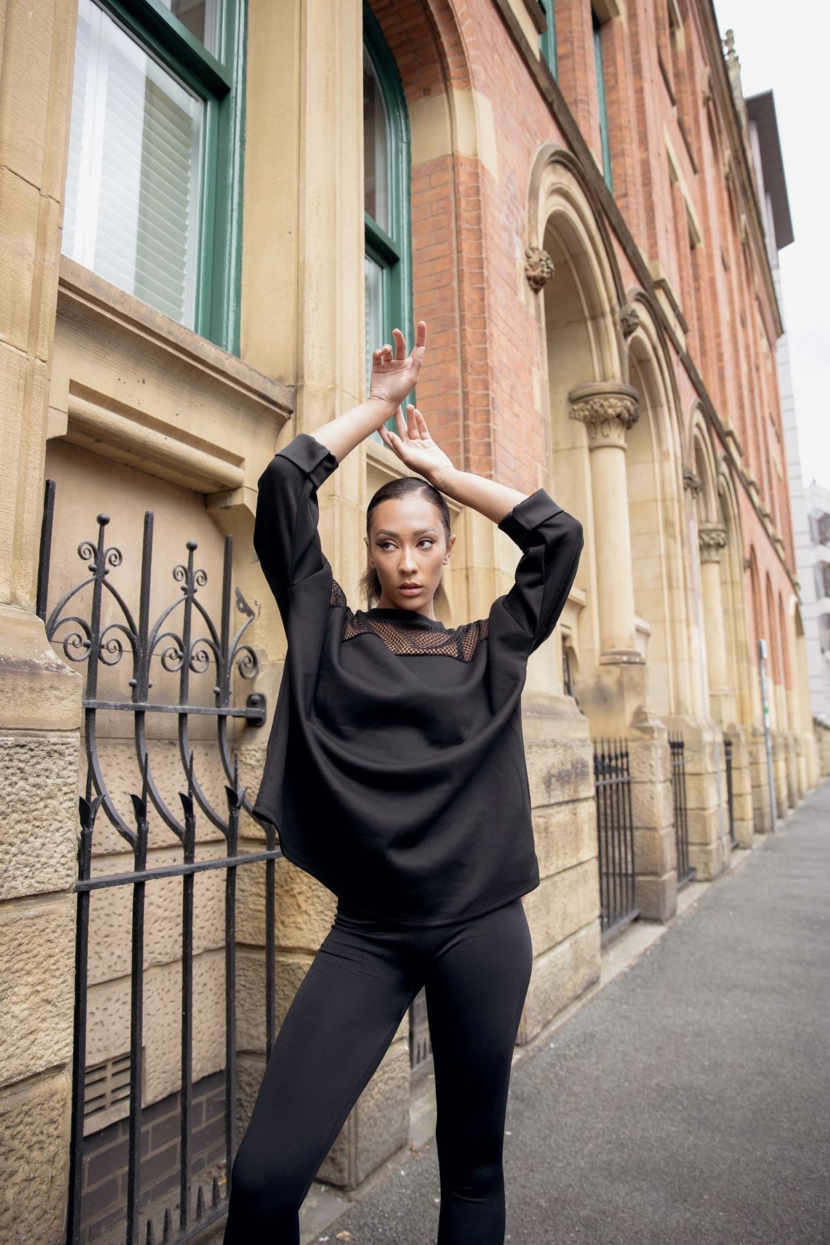 Plain Mesh-Textured Oversized Top