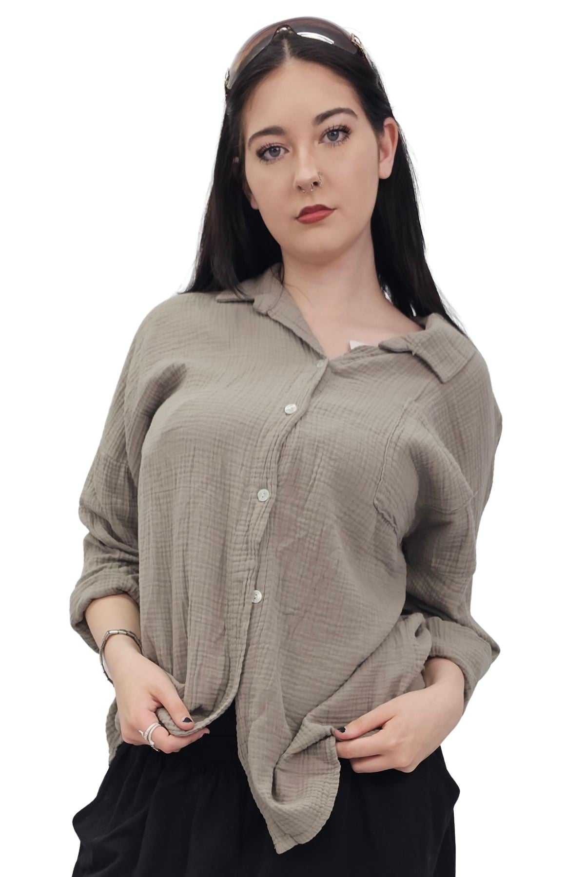 Plain Button Up Pocket Cotton Shirt