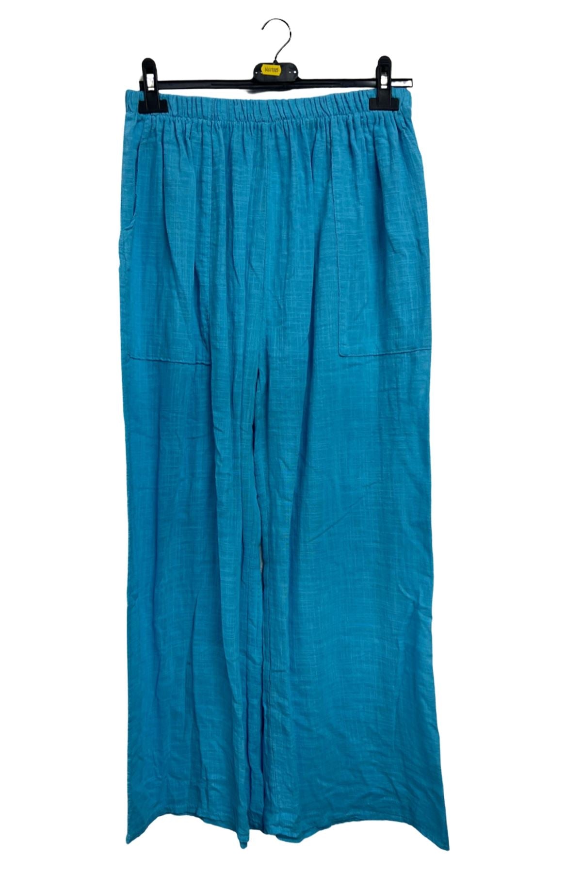 Plain Side Pockets Wide Leg Cotton Palazzo